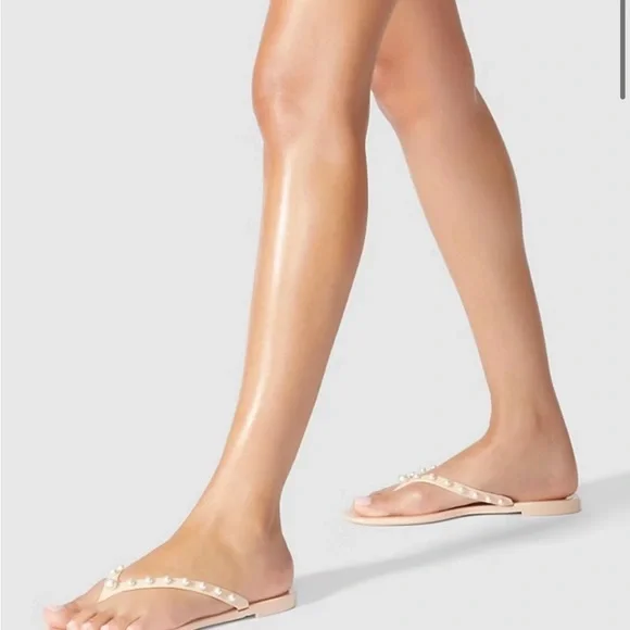 Stuart Weitzman Goldie Jelly Flip Flop Pearls Size US 8 EU 39 Dusty Pink - Picture 7 of 9